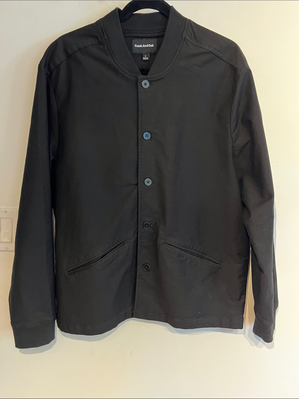 Frank & Oak Black Bomber-Style Button Jacket